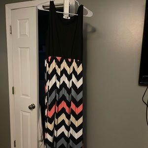 Floor length maxi dress.